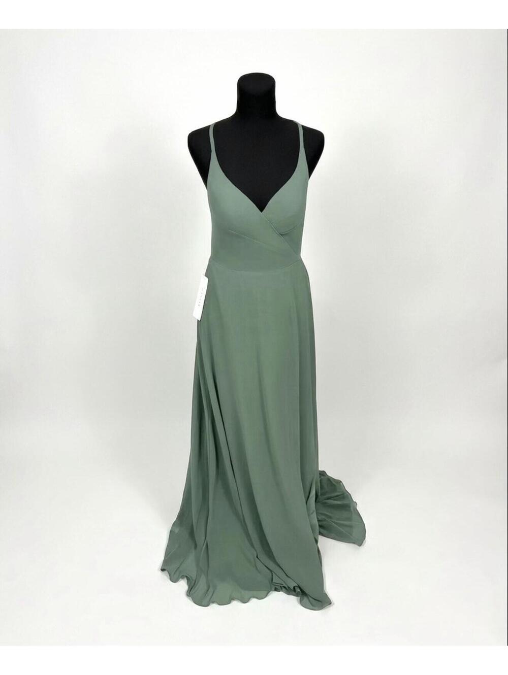 Azazie Davis Eucalyptus Chiffon A-Line V-Neck Bridesmaids Dress (Size 6)